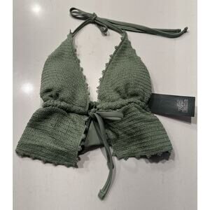 Wild‎ Fable Green Crochet Bikini Top Women’s Size XXS Tie Front Longline Halter